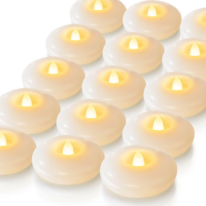 24 PACK 3 FLAMELESS LED FLOATING CANDLES 200 HOUR WHITE BATTERY OPERATE WATERPROOF TEALIGHTS FOR CYLINDER VASES CENTERPIECES AT WEDDING DECOR PARTY POOL