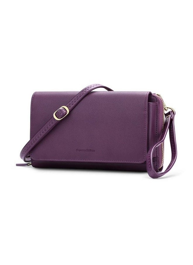 PEACOCKTION - Women Wallet Purse Credit Card Holder With Rfid Large Capacity Crossbody Wristlet Clutch 2 Straps Purple - Image 1