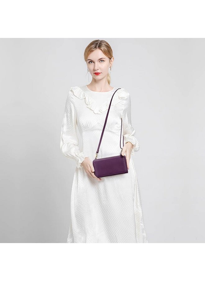 PEACOCKTION - Women Wallet Purse Credit Card Holder With Rfid Large Capacity Crossbody Wristlet Clutch 2 Straps Purple - Image 1
