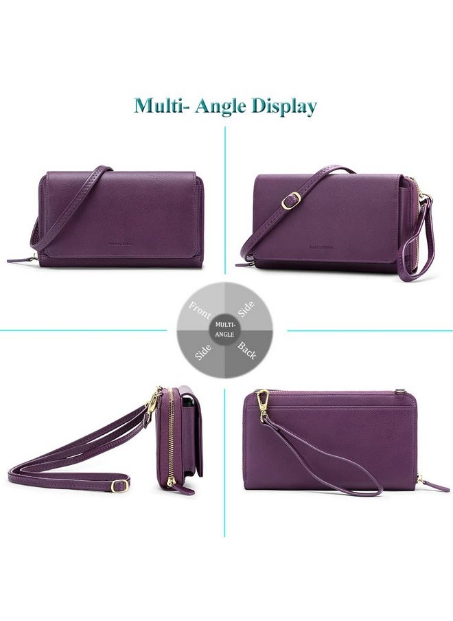 PEACOCKTION - Women Wallet Purse Credit Card Holder With Rfid Large Capacity Crossbody Wristlet Clutch 2 Straps Purple - Image 1