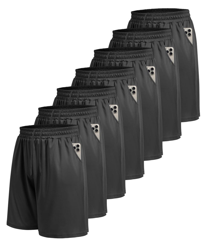 BOOJO 7 Pack Mens Athletic Shorts - Gym Basketball Running Workout Quick Dry Black Shorts with Pockets for Casual Performance - Image 1