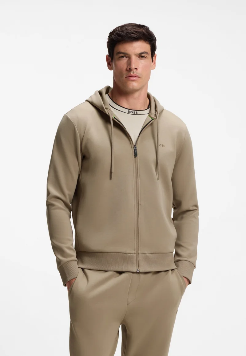 BOSS Zip-up hoodie in stretch cotton with logo detail