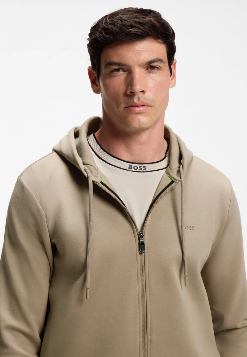 BOSS Light Green Zip-up hoodie in stretch cotton with logo detail for Men | Best Price UAE