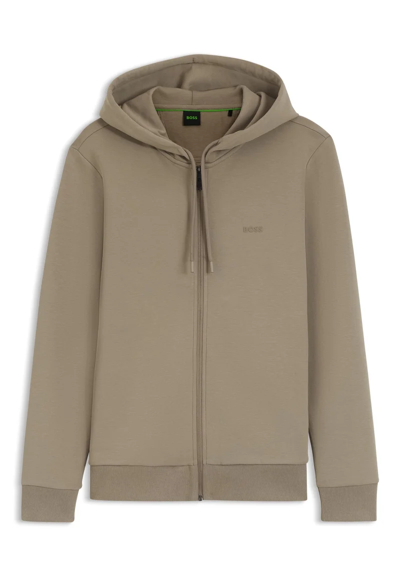 BOSS Light Green Zip-up hoodie in stretch cotton with logo detail for Men | Best Price UAE