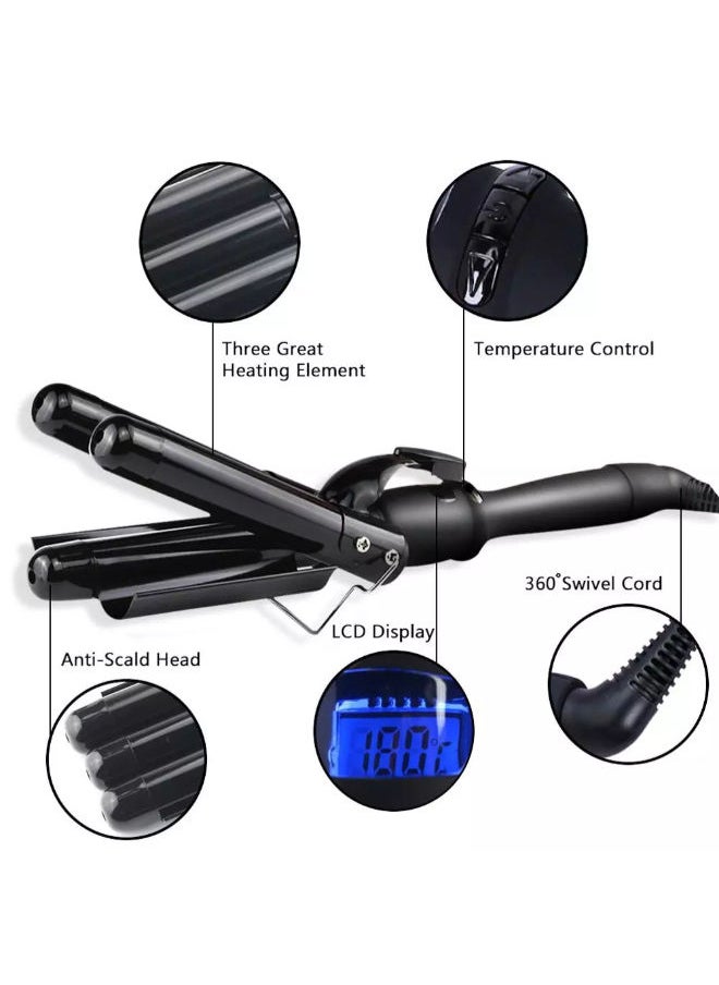 SHOPI 3 Barrel Curling Iron Wand Hair curler hair wave hair iron Ceramic Tourmaline Triple Barrels, Dual Voltage Crimp  - Image 2