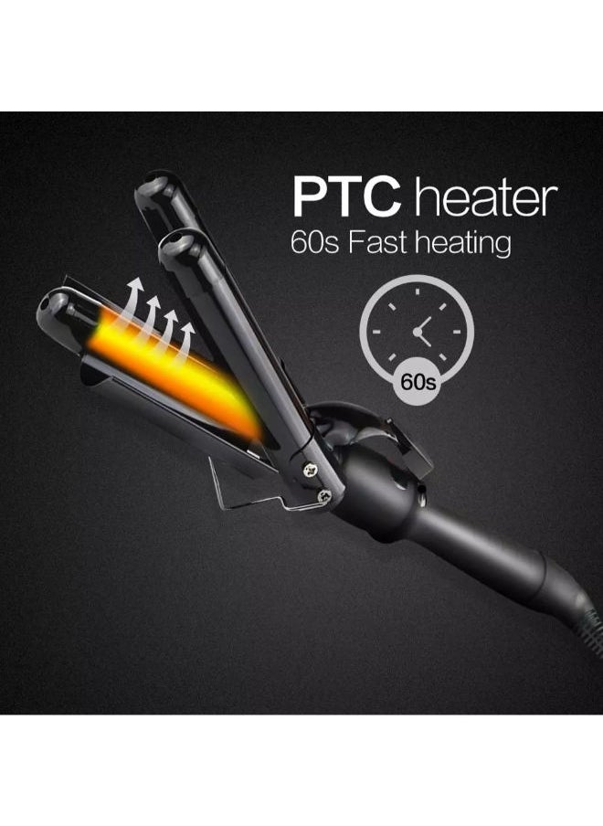 SHOPI 3 Barrel Curling Iron Wand Hair curler hair wave hair iron Ceramic Tourmaline Triple Barrels, Dual Voltage Crimp  - Image 3