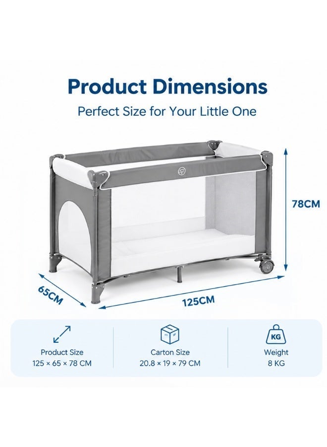Kidle Baby Folding Bed With Cushion And Wheels Large And Comfortable Stable And Sturdy Breathable 125*65*78cm - Image 2