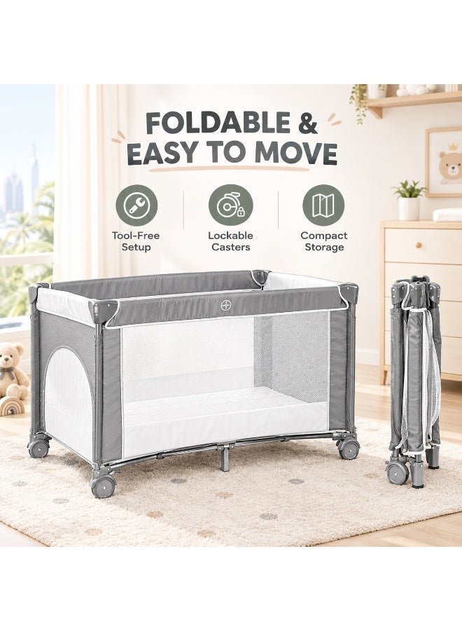 Kidle Baby Folding Bed With Cushion And Wheels Large And Comfortable Stable And Sturdy Breathable 125*65*78cm - Image 5