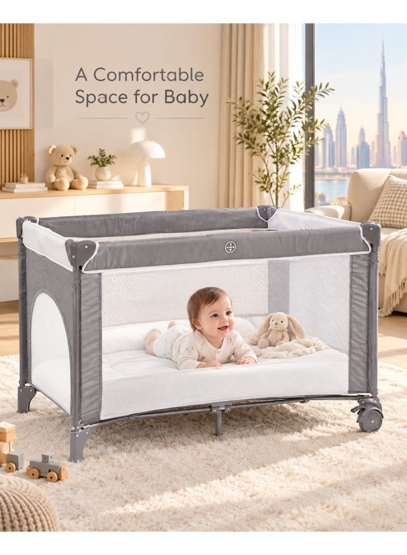 Kidle Baby Folding Bed With Cushion And Wheels Large And Comfortable Stable And Sturdy Breathable 125*65*78cm - Image 3