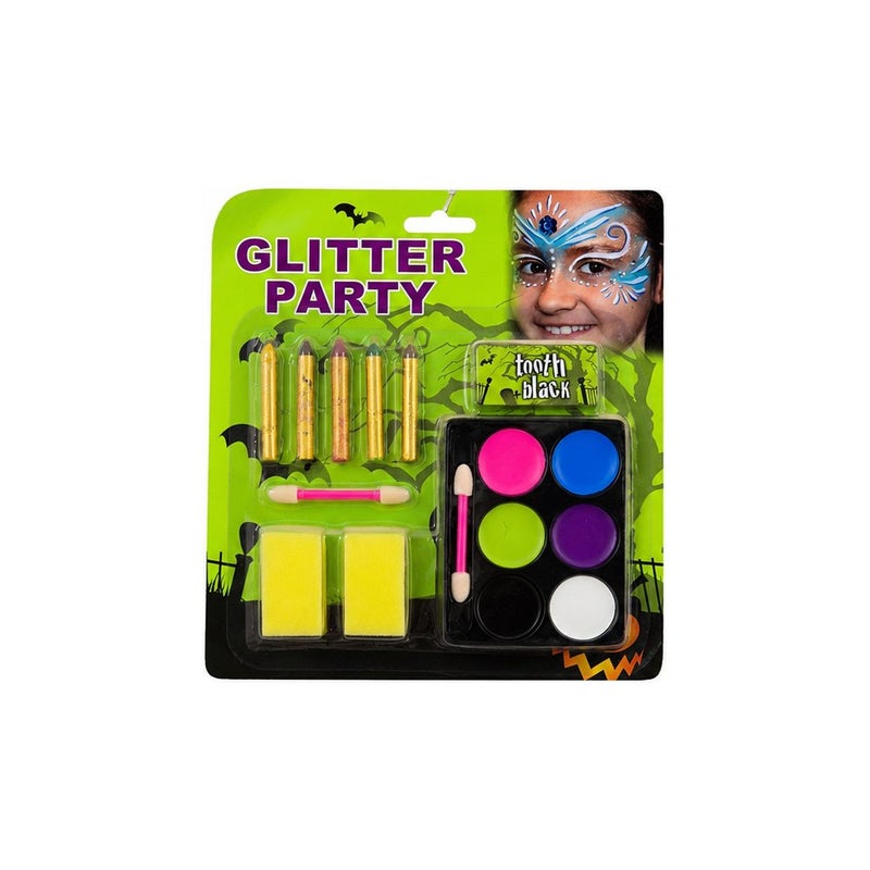 Kids Face Paint Kit with Glitter, Includes Colour Palette, Crayons and Sponges, Halloween Party Face Painting Set - Image 1