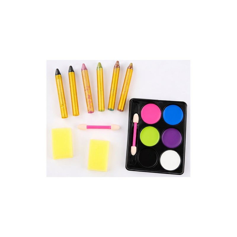 Kids Face Paint Kit with Glitter, Includes Colour Palette, Crayons and Sponges, Halloween Party Face Painting Set - Image 2