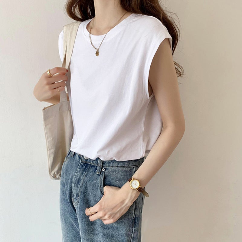 Sleeveless T-shirt Womens 2023 Summer New Arrival Loose Casual Student Top ins Exterior Girls Crewneck Vest Yellow  - Image 3