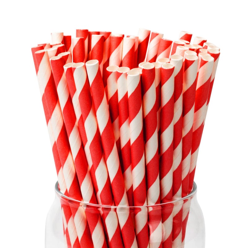 PakTalk 100 PackRed Straws Disposable Red and White Straws Biodegradable Red Paper Striped Straws for Cocktail Milkshake Coffee Lemonade 024 x 775 Red