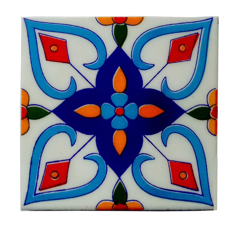 SHIV KRIPA Blue Pottery Floral Decorative Mosaic Wall Tiles (4 x 4 Inch Set of 6 Tiles) - Image 2