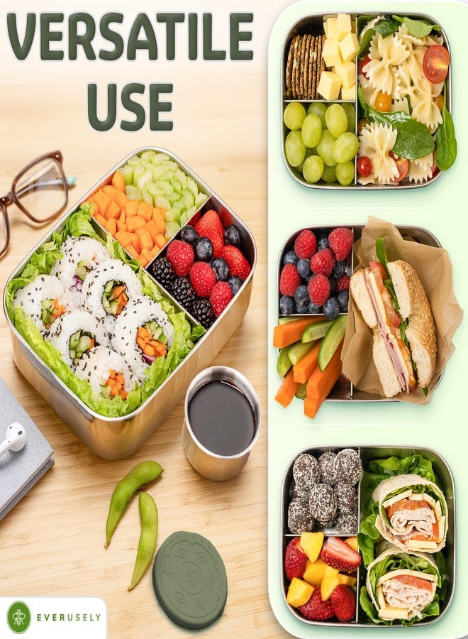 Everusely - Bento Box - Sage, 47oz / 1.4 L - Stainless Steel Lunch Box with Leakproof Condiment Container - 3 Compartment Snack Organizer for On the Go Meals - Freezer & Dishwasher Safe - Image 5