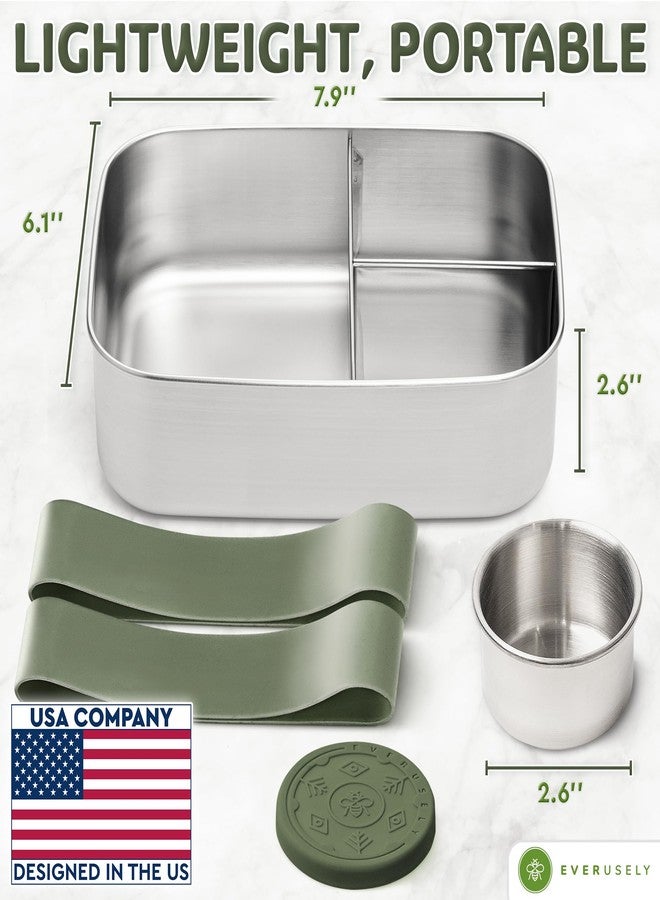 Everusely - Bento Box - Sage, 47oz / 1.4 L - Stainless Steel Lunch Box with Leakproof Condiment Container - 3 Compartment Snack Organizer for On the Go Meals - Freezer & Dishwasher Safe - Image 2