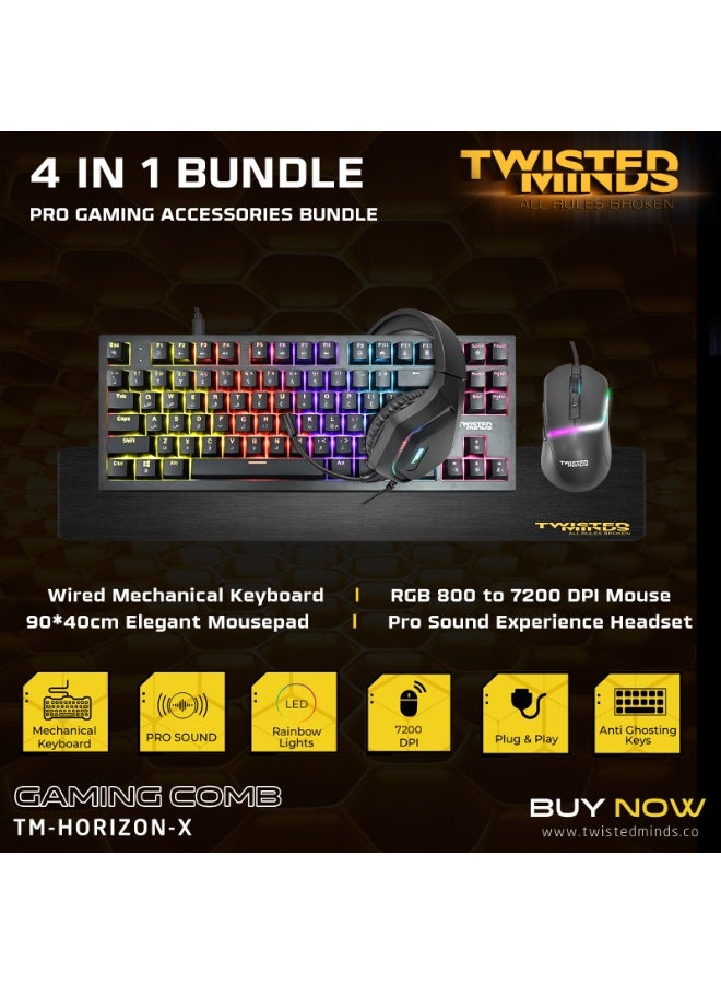 Twisted Minds 4-in-1 Gaming Bundle – TM-HORIZON-X - 87-Key Wired Mechanical Keyboard, Adjustable DPI, 40mm Driver Headset, Over sized 400×900×3MM Mouse Pad – Ergonomic Design for PC Gamer black - Image 3