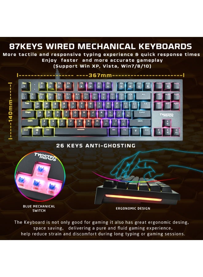 Twisted Minds 4-in-1 Gaming Bundle – TM-HORIZON-X - 87-Key Wired Mechanical Keyboard, Adjustable DPI, 40mm Driver Headset, Over sized 400×900×3MM Mouse Pad – Ergonomic Design for PC Gamer black - Image 5