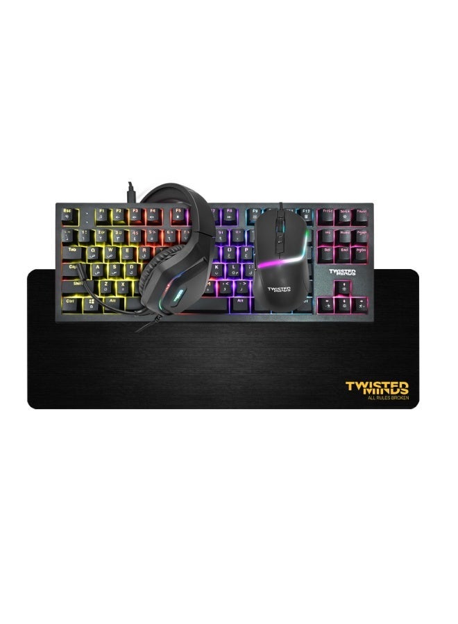 Twisted Minds 4-in-1 Gaming Bundle – TM-HORIZON-X - 87-Key Wired Mechanical Keyboard, Adjustable DPI, 40mm Driver Headset, Over sized 400×900×3MM Mouse Pad – Ergonomic Design for PC Gamer black - Image 1