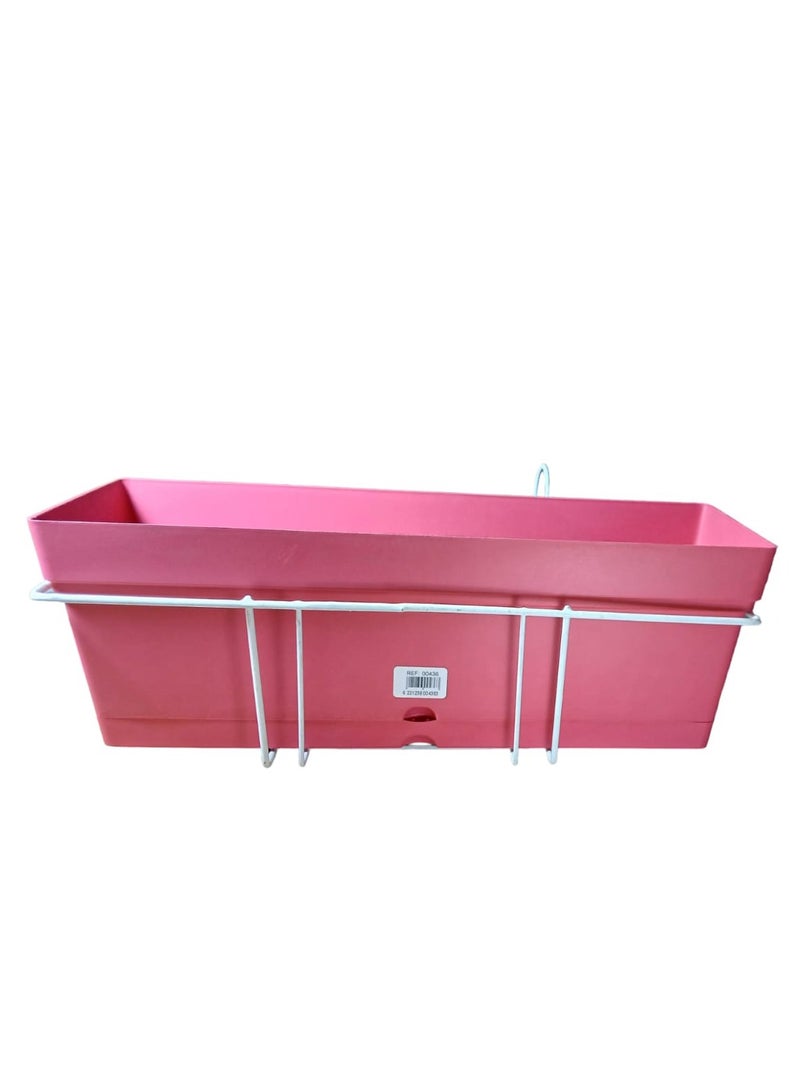 Rectangular Planter 50cm x 17cm with Built-in Saucer and Sturdy White Coated Metal Stand for Balcony Hanging - Pink - Image 1