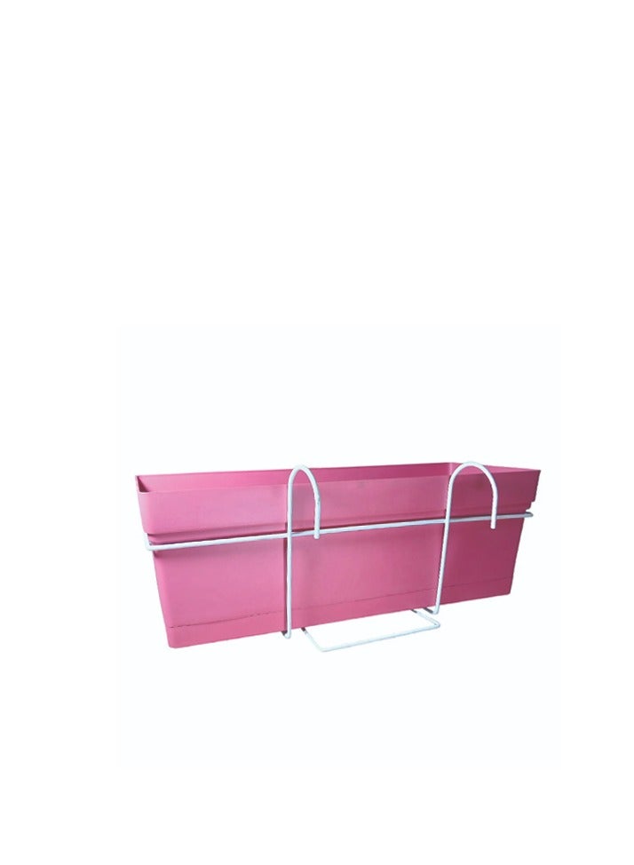 Rectangular Planter 50cm x 17cm with Built-in Saucer and Sturdy White Coated Metal Stand for Balcony Hanging - Pink - Image 2