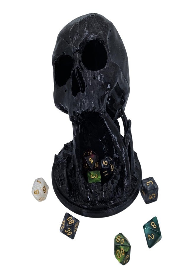 XJPONGC Skull Dice Tower Dungeons and Dragons 22mm D20 Miniature Wargaming RPG abletop Roleplaying Game Jail D&D (Random 7PCS D20 Dice Set Included) (Black) - Image 1