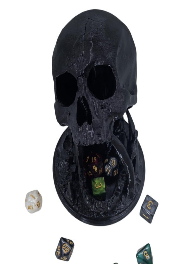 XJPONGC Skull Dice Tower Dungeons and Dragons 22mm D20 Miniature Wargaming RPG abletop Roleplaying Game Jail D&D (Random 7PCS D20 Dice Set Included) (Black) - Image 2