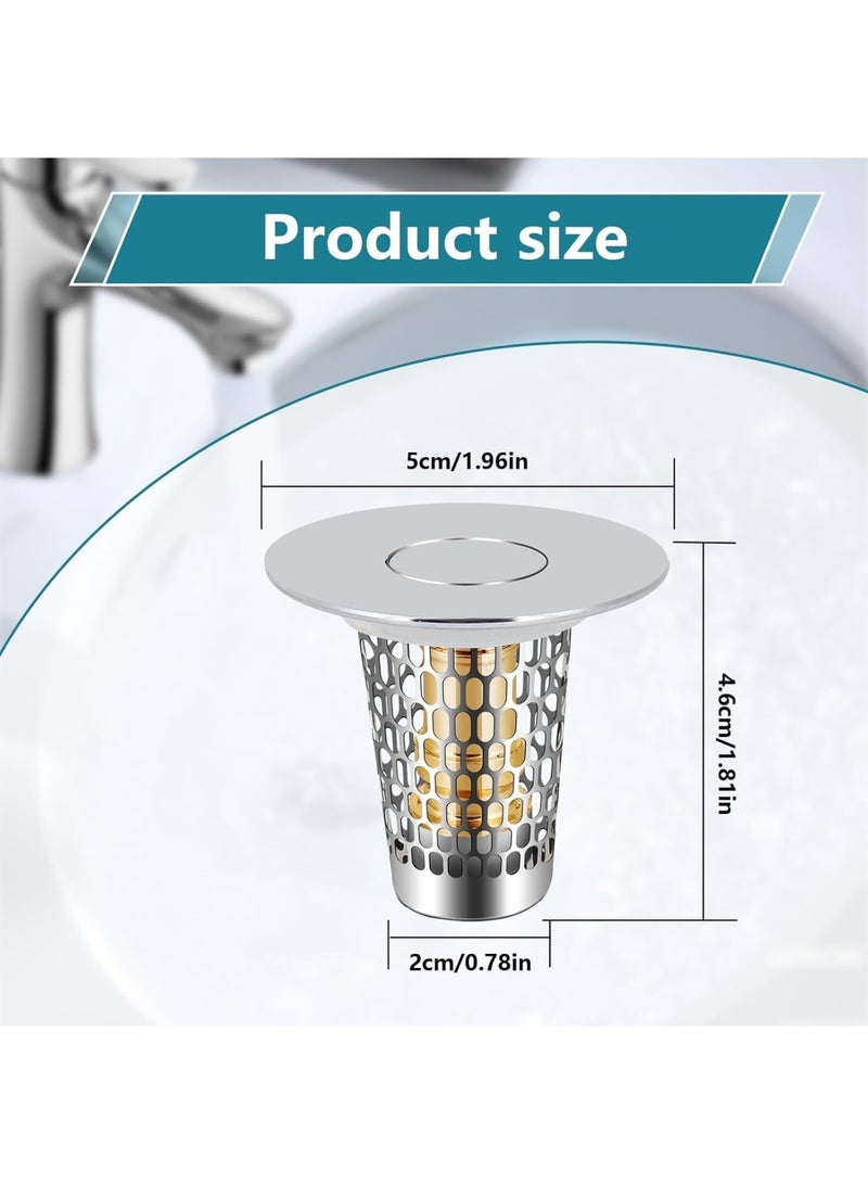 SYOSI Bathroom Sink Stopper, Universal Drain Filter for 2.5 to 3.8 cm Sinks, Stainless Steel Pop Up Drain Stopper with Removable Hair Strainer, Easy to Install for Bathroom Kitchen Wash Basin 2 Pack - Image 3