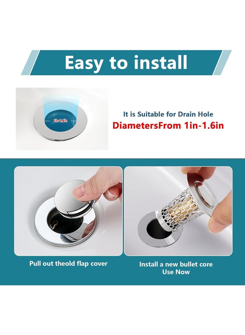 SYOSI Bathroom Sink Stopper, Universal Drain Filter for 2.5 to 3.8 cm Sinks, Stainless Steel Pop Up Drain Stopper with Removable Hair Strainer, Easy to Install for Bathroom Kitchen Wash Basin 2 Pack - Image 4
