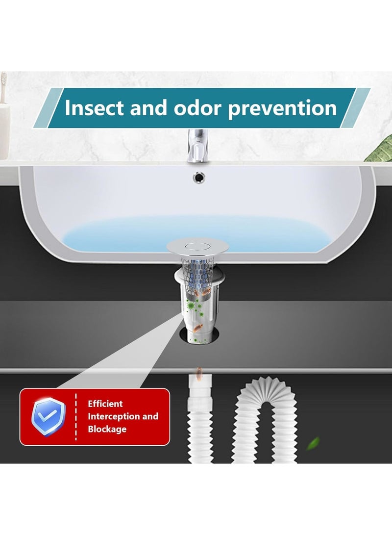 SYOSI Bathroom Sink Stopper, Universal Drain Filter for 2.5 to 3.8 cm Sinks, Stainless Steel Pop Up Drain Stopper with Removable Hair Strainer, Easy to Install for Bathroom Kitchen Wash Basin 2 Pack - Image 5