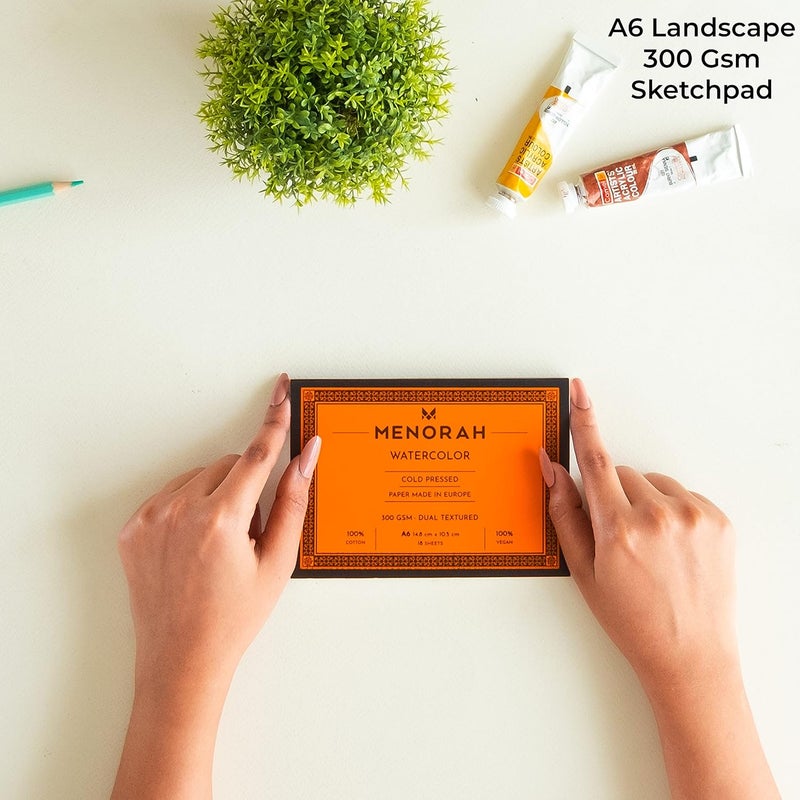 MENORAH A6 100 Cotton Watercolor Sketchbook 300 GSM Water Color Paper Loose Sheets 105 cm x 148 cm 18 Sheets 36 Pages Watercolour Artist Sketchbook Glued End Pad - Image 2