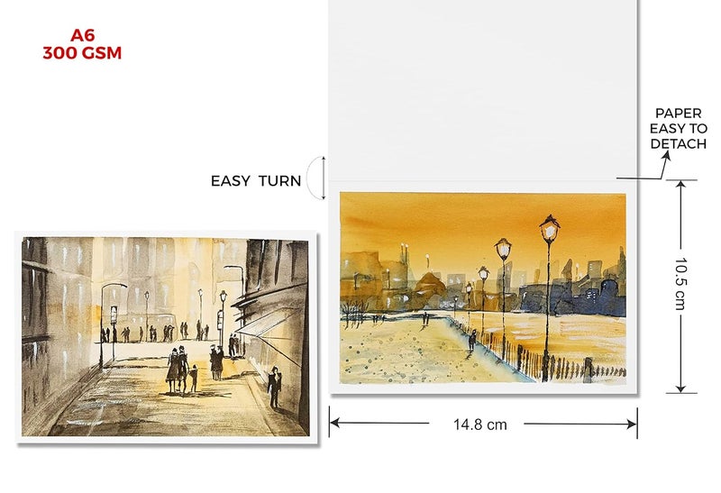 MENORAH A6 100 Cotton Watercolor Sketchbook 300 GSM Water Color Paper Loose Sheets 105 cm x 148 cm 18 Sheets 36 Pages Watercolour Artist Sketchbook Glued End Pad - Image 5