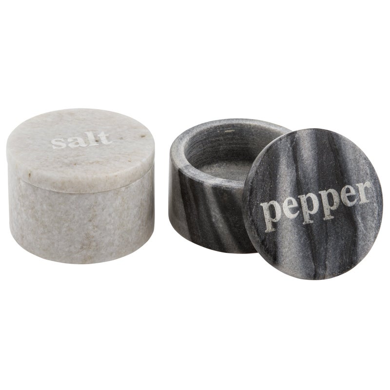 Thirstystone White  Black Marble Pinch Pots with Etched Lids Use for Salt  Pepper While Cooking or Baking