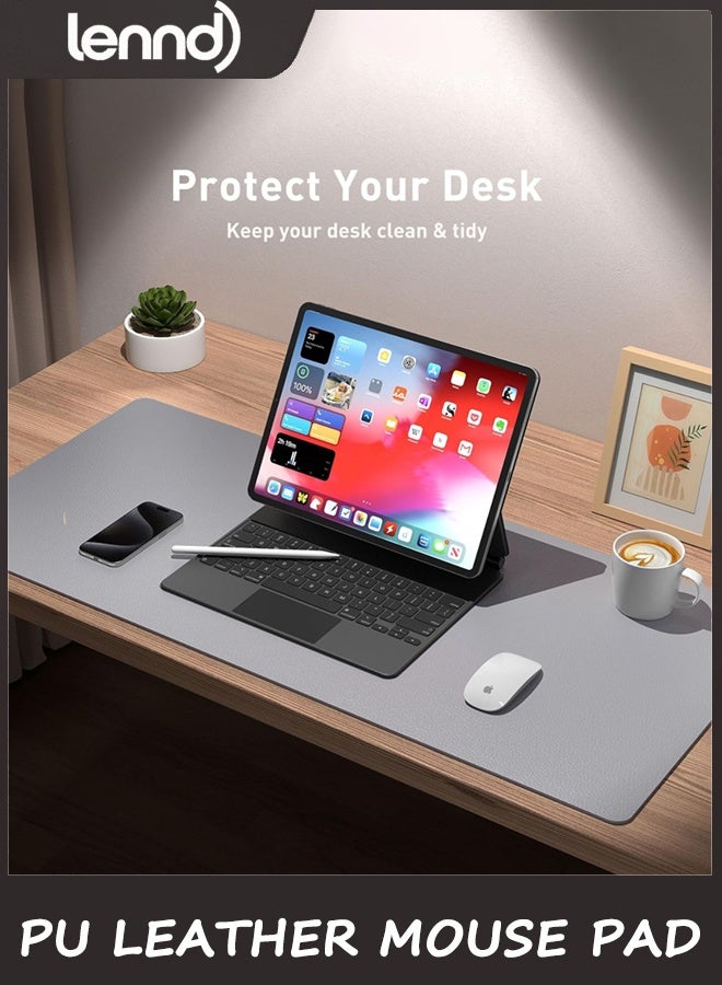 LENND Non-Slip PU Leather Mouse Pad Waterproof Laptop Desk Pad Protector, Blotter Mat, Writing and Mouse Pad for Office & Home, Beige, 40cm x 80cm, Large(Light Grey,40cm x 80cm) - Image 3