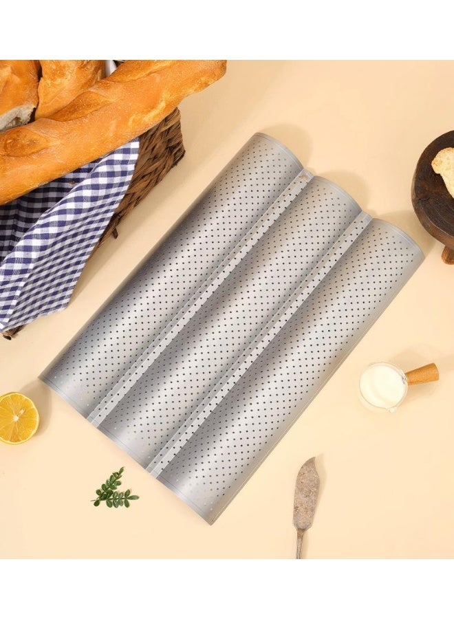 Baguette Bread Pan, Premium Nonstick Perforated Baguette Pan for French Bread Baking, 3 Loaves Baguette Baking Tray for Sourdough, Italian Bread, Perfect for Creating Crisp Golden-Brown Crust - Image 1