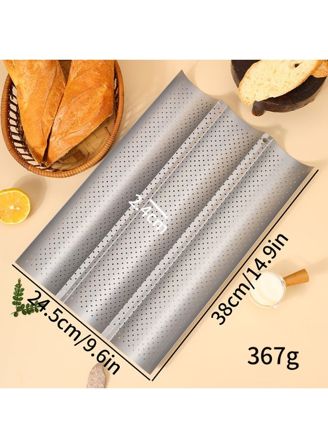 Baguette Bread Pan, Premium Nonstick Perforated Baguette Pan for French Bread Baking, 3 Loaves Baguette Baking Tray for Sourdough, Italian Bread, Perfect for Creating Crisp Golden-Brown Crust - Image 2