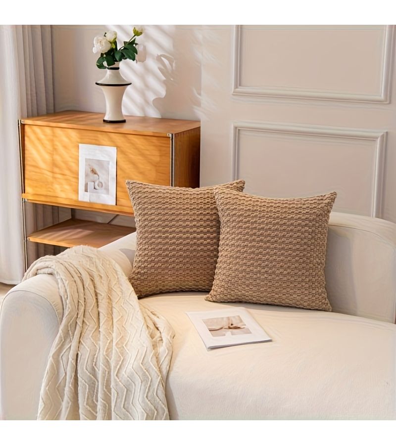 Corduroy Striped Square Pillow Set Light Gray Farmhouse Home Decor 17.72x17.72in - Image 5