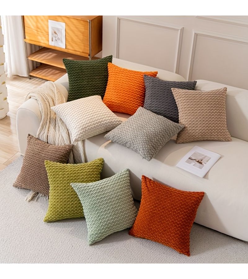 Corduroy Striped Square Pillow Set Light Gray Farmhouse Home Decor 17.72x17.72in - Image 1