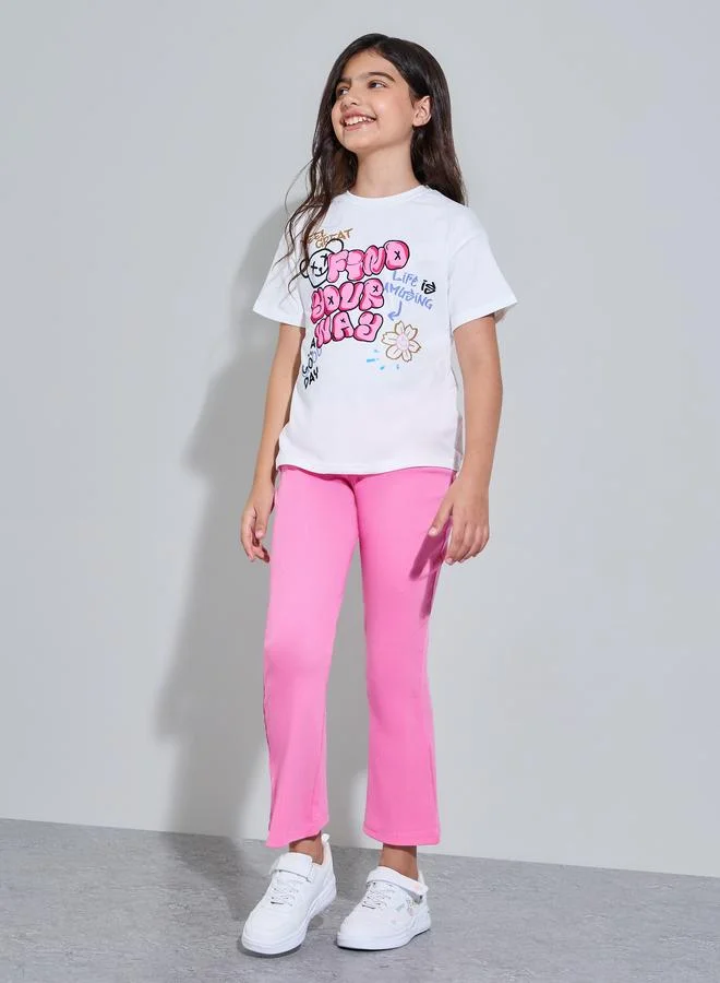 Styli Teen Girls Off White Oversize graphic Print T-Shirt