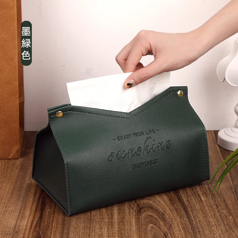 European Style ins Paper Box Car Living Room Household High-end Desktop Car Creative Light Luxury Modern Leather Tissue Box Dark green
