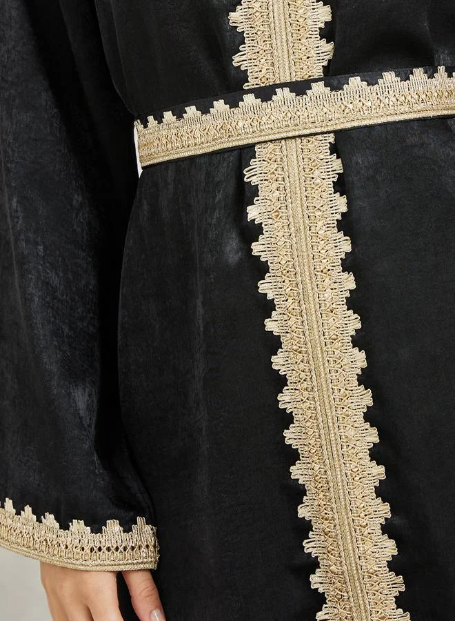 Styli Lace Trim Kaftan with Tie Belt