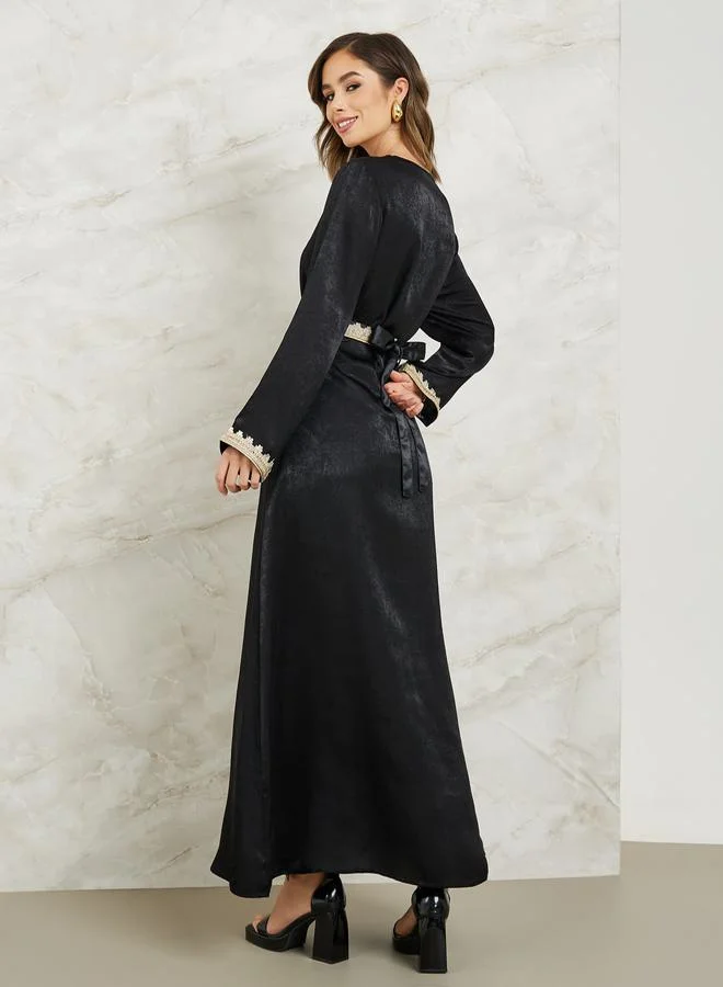 Styli Lace Trim Kaftan with Tie Belt