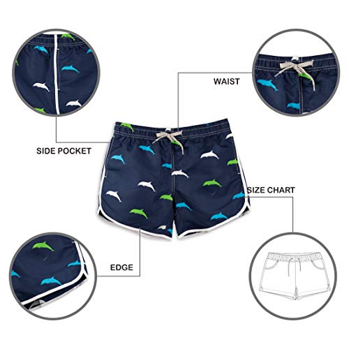 PREFER TO LIFE Womens Board Shorts Big Pants Beach Quick Dry Fabric Swim Ocean Travel Sports (XS, Dolphin-Dark Blue) - Image 3