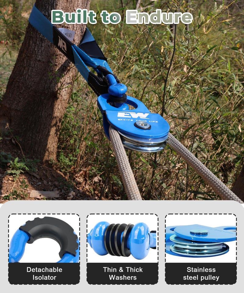 NIXFACE Offroad Recovery Kit - 10-Ton Snatch Block Pulley, 3" x8'Tree Saver (36,000lbs), Two 3/4" D-Ring Shackles with Portable Storage Bag Essential Tool Equipment for Recover Stuck Vehicle - Image 4