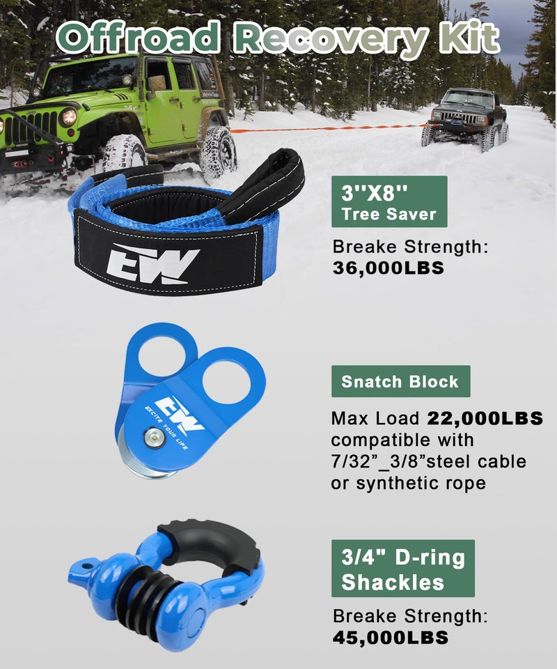 NIXFACE Offroad Recovery Kit - 10-Ton Snatch Block Pulley, 3" x8'Tree Saver (36,000lbs), Two 3/4" D-Ring Shackles with Portable Storage Bag Essential Tool Equipment for Recover Stuck Vehicle - Image 5
