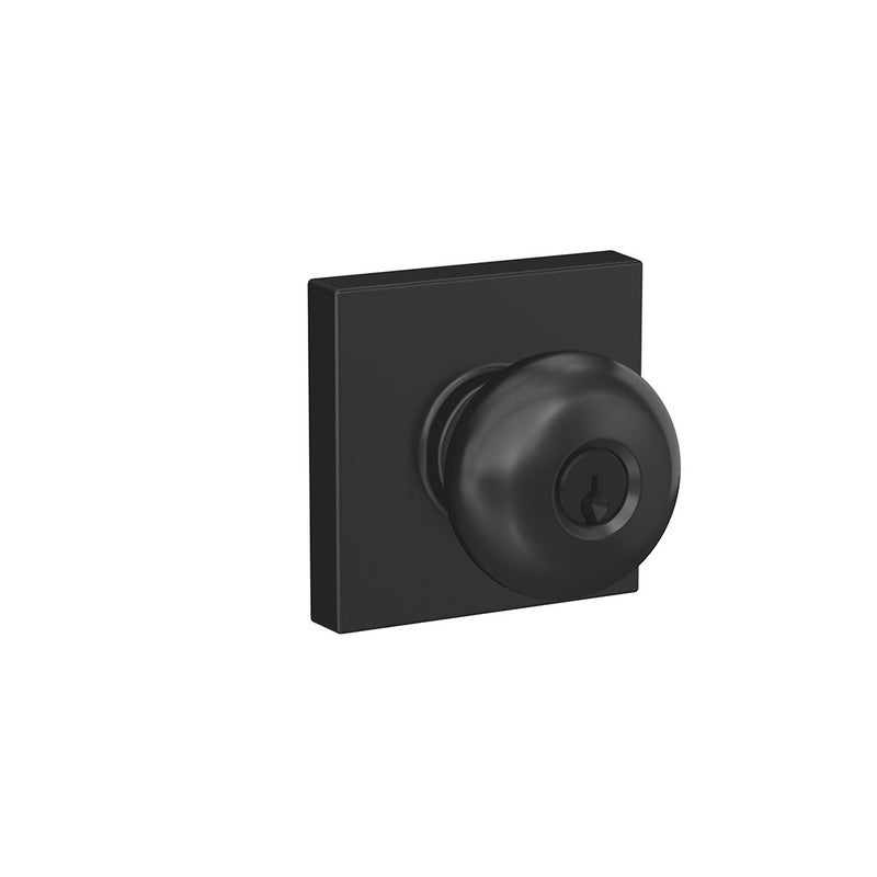 SCHLAGE F51A PLY 622 COL Plymouth Knob with Collins Trim Keyed Entry Lock Matte Black