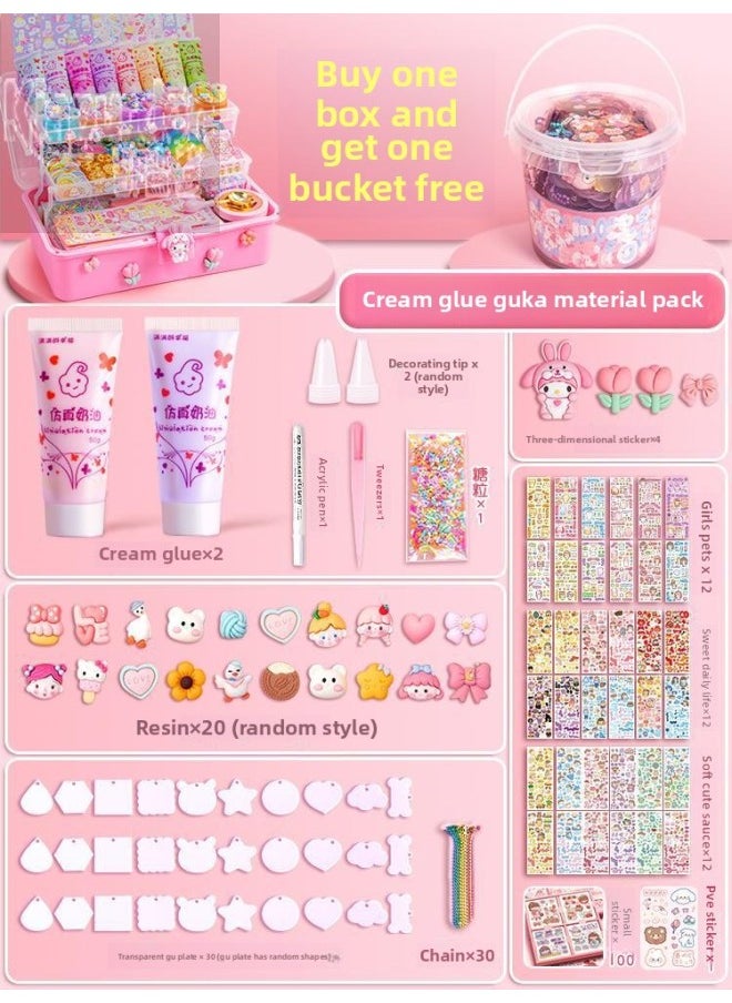 Guka Full Set Cream Gum Guka Toy Handmade Diy Children Guta Guka Set Box Cool Capka Cuka Stickers-Color:[Buy A Box And Get A Bucket] Cream Gum Goo Card Starter Set (Send Stereo Stickers +100 Hand Account Stickers)  - Image 1