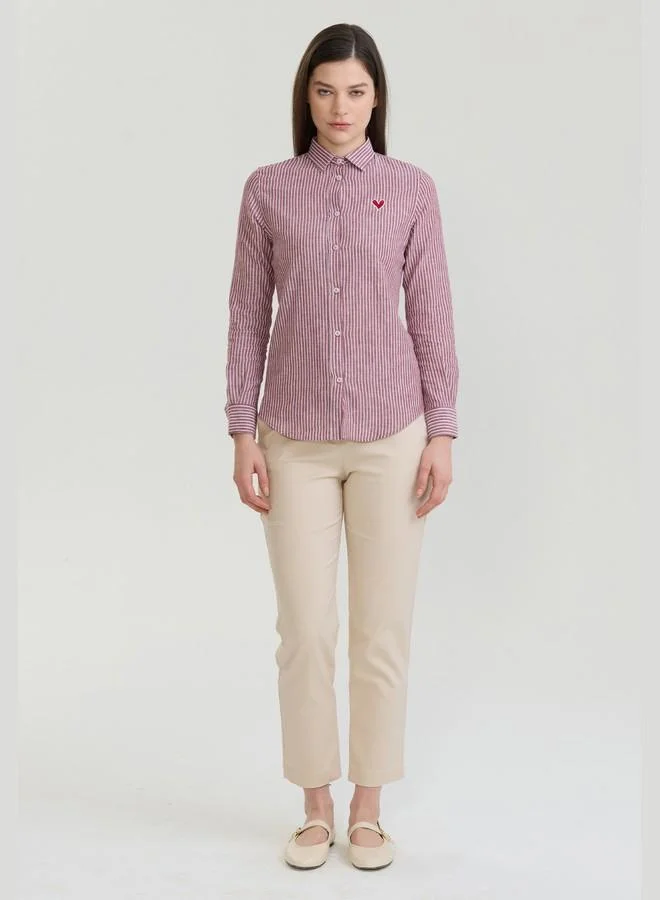FELIX HARDY Bordeaux Women's Cotton Linen Blend Long Sleeve Blouse Shirt for Women | Best Price UAE