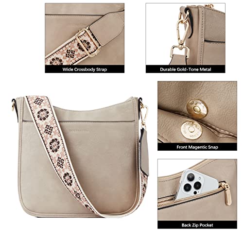BOSTANTEN Crossbody Bags for Women Trendy Vegan Leather Hobo Purses Shoulder Handbags With Wide Shoulder Strap Light Grey - Image 4