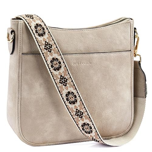 BOSTANTEN Crossbody Bags for Women Trendy Vegan Leather Hobo Purses Shoulder Handbags With Wide Shoulder Strap Light Grey - Image 1